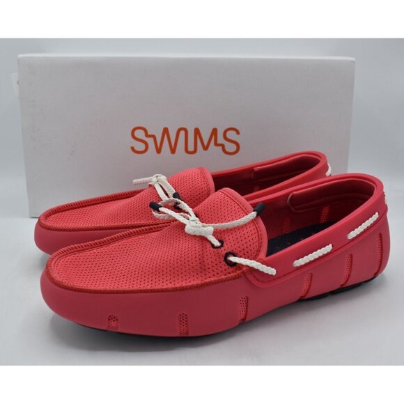 SWIMS Mens Size 14 Braided Lace Campari Red Pink Coral Slip On Loafers Shoes - Picture 1 of 11